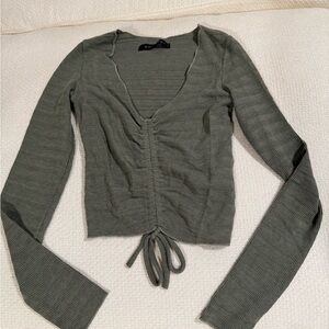 Olive Green Ruched Long Sleeve Top